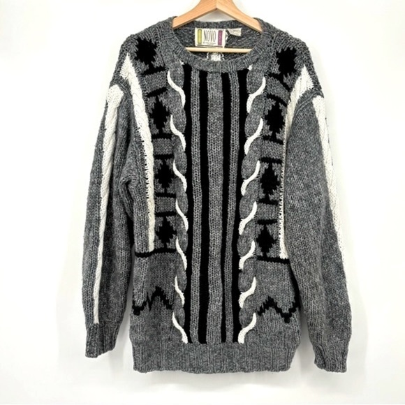 Vintage Other - Vintage 80s 3D style men’s mohair wool blend sweater gray black XL crewneck dad